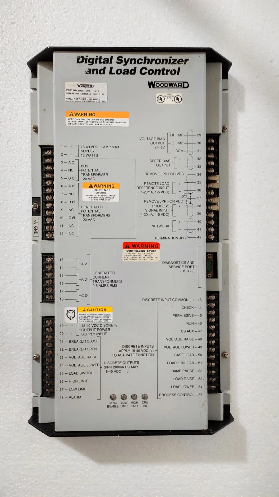 Woodward 9905-796 / 9905 796 Digital Synchronizer And Load Control Unit REV D